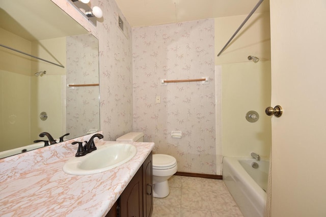 full bathroom with tile patterned flooring, vanity, toilet, and shower / bath combination