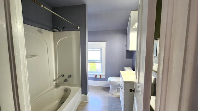 full bathroom with tile patterned flooring, vanity, toilet, and shower / washtub combination