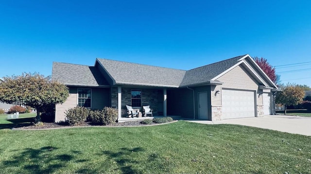 ranch-style house with a front lawn and a garage