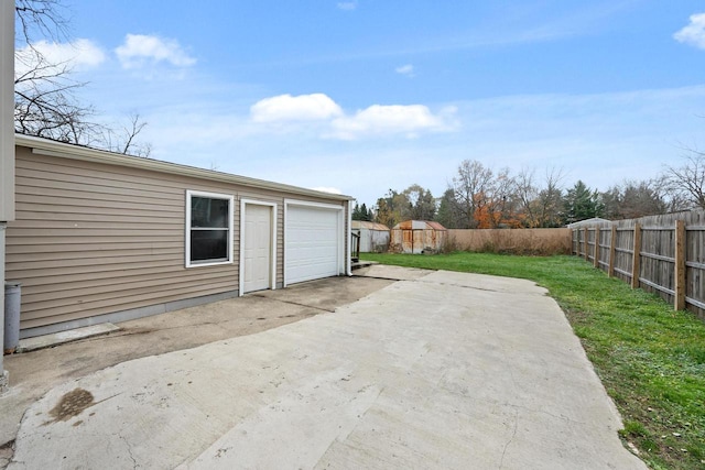 view of patio with a garage