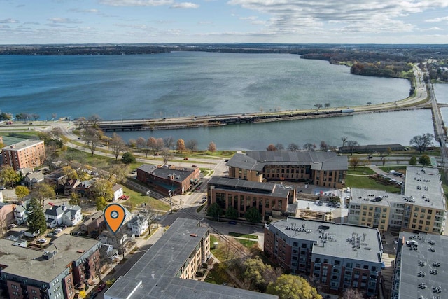 aerial view with a water view