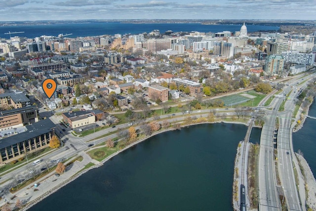 bird's eye view featuring a water view