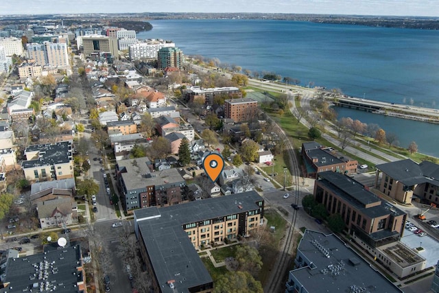 aerial view with a water view