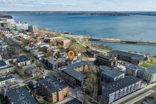 bird's eye view featuring a water view