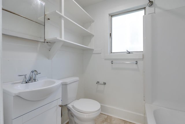 bathroom with tile patterned flooring, vanity, and toilet