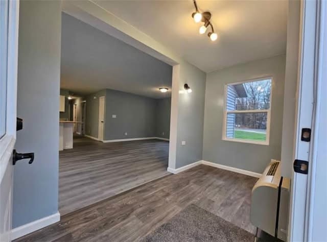 interior space with dark hardwood / wood-style floors