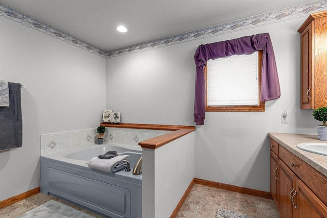 4207 Lost Dauphin Rd, De Pere, WI 54115 - full bath featuring vanity, a garden tub, and recessed lighting