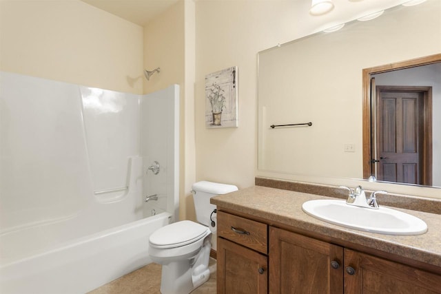 full bathroom featuring vanity,  shower combination, and toilet