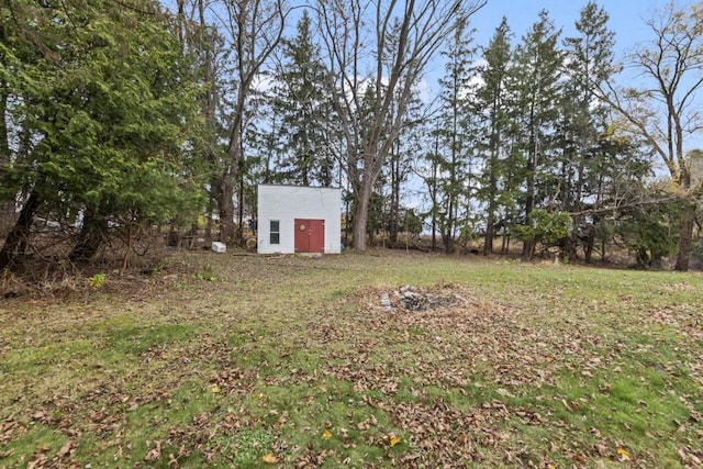 view of yard with a storage unit