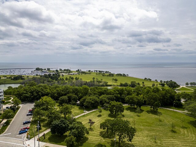 bird's eye view featuring a water view