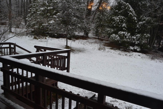 view of snow covered deck