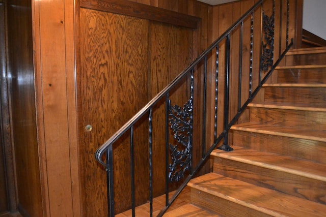 stairs with wooden walls