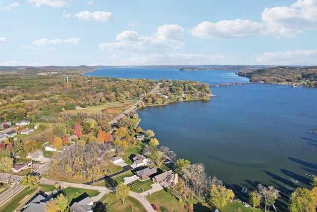 aerial view featuring a water view