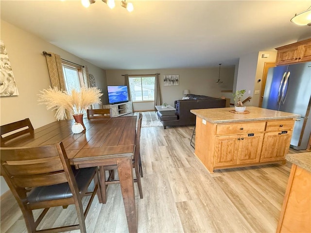 dining area with light hardwood / wood-style floors