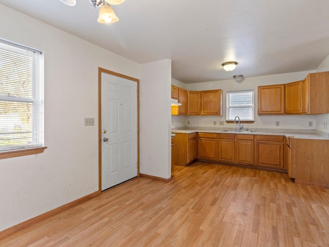 kitchen featuring light wood-type flooring and sink