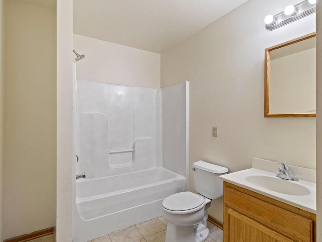 full bathroom with tile patterned floors, vanity, toilet, and shower / tub combination