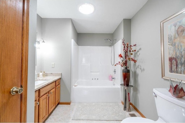 full bathroom with tile patterned flooring, vanity, toilet, and shower / tub combination