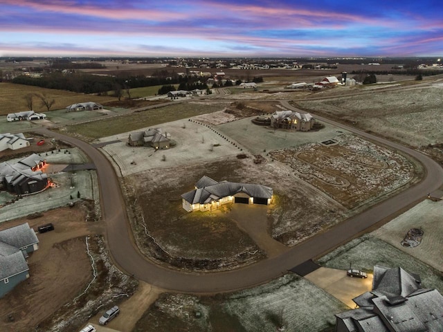 view of aerial view at dusk