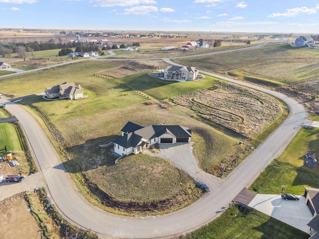 birds eye view of property with a rural view