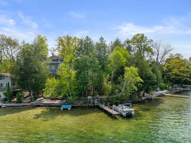 view of dock with a water view