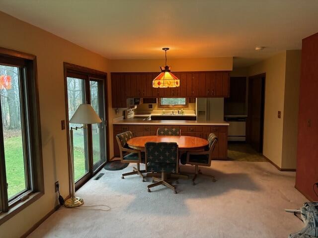 view of carpeted dining area