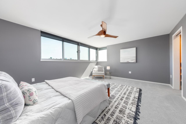 bedroom featuring carpet flooring and ceiling fan