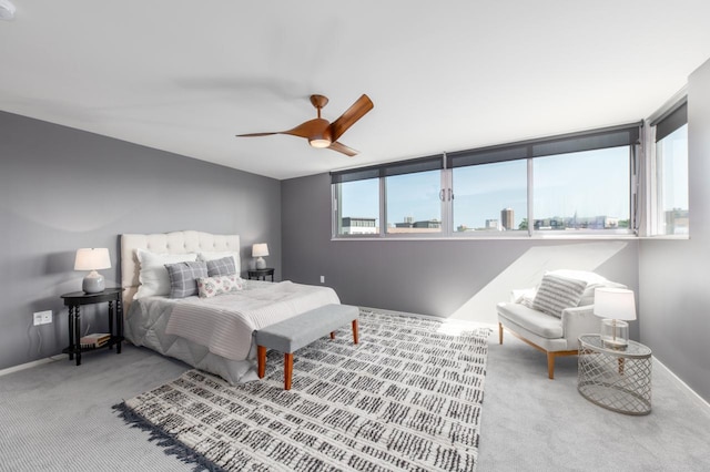 bedroom featuring carpet flooring and ceiling fan