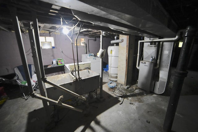 4828 N 25th St, Milwaukee, WI 53209 - unfinished below grade area with washer / dryer, heating unit, and water heater