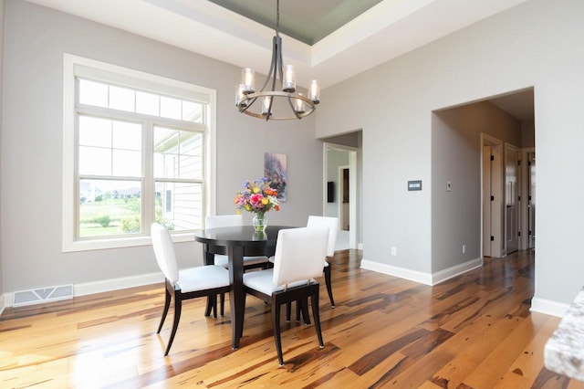 dining room with a chandelier and wood-type flooring