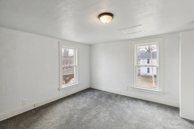 carpeted empty room with a textured ceiling and a wealth of natural light