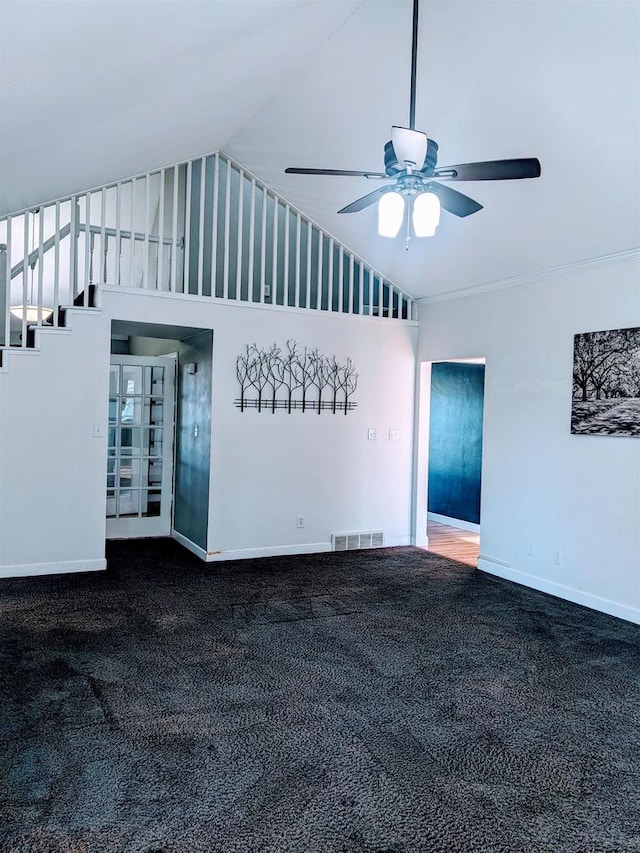 empty room with carpet flooring and ceiling fan