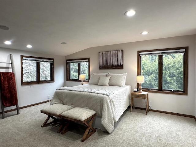 6641 N Kennedy Rd, Milton, WI 53563 - bedroom featuring light carpet, baseboards, recessed lighting, and lofted ceiling