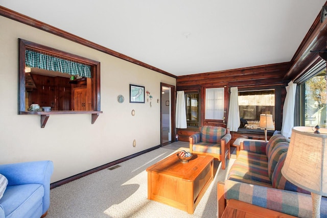 2572 N Shore Dr, Delavan, WI 53115 - carpeted living area featuring baseboards and ornamental molding