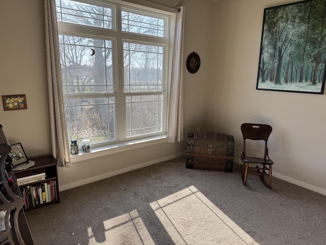 sitting room with a healthy amount of sunlight and carpet