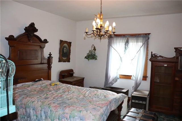 bedroom with a chandelier