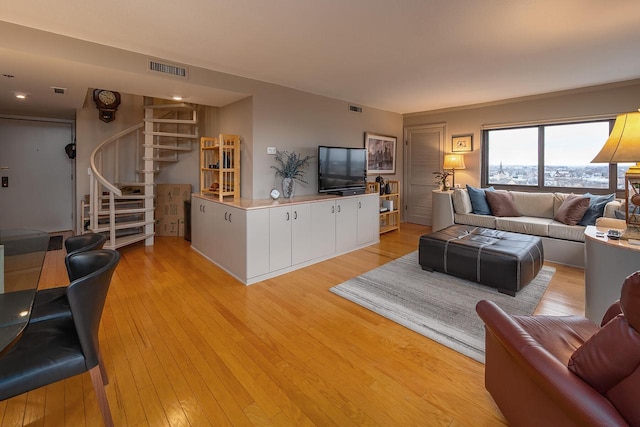 living room featuring light wood-type flooring