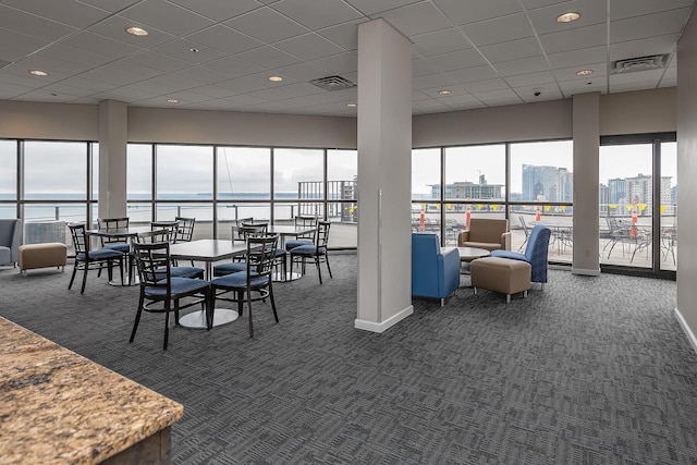 building lobby with a water view