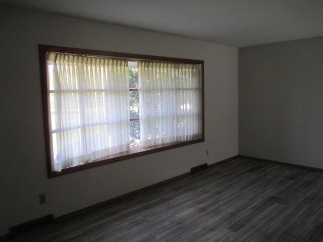 unfurnished room featuring dark wood-type flooring