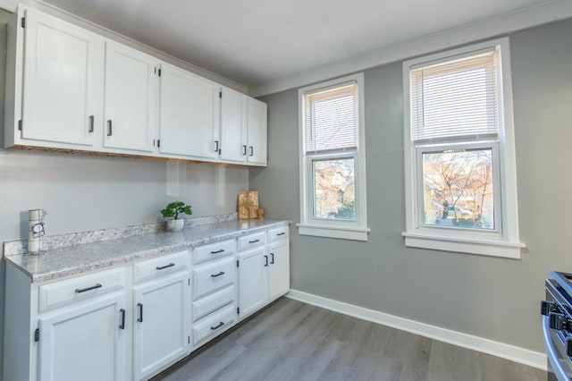 laundry area with plenty of natural light and light hardwood / wood-style flooring