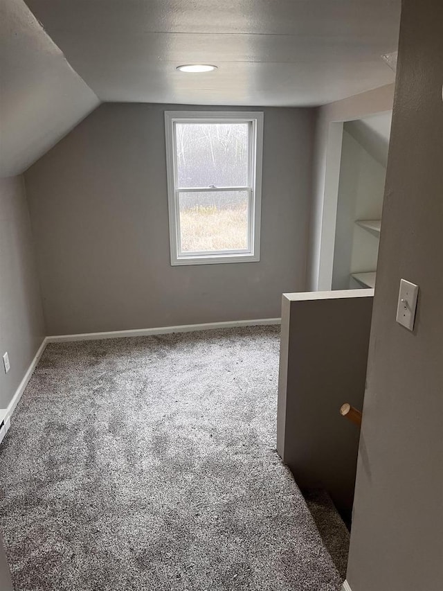 additional living space with lofted ceiling, carpet floors, and a textured ceiling