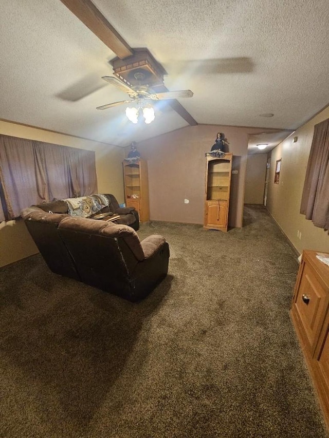 interior space with a textured ceiling and lofted ceiling