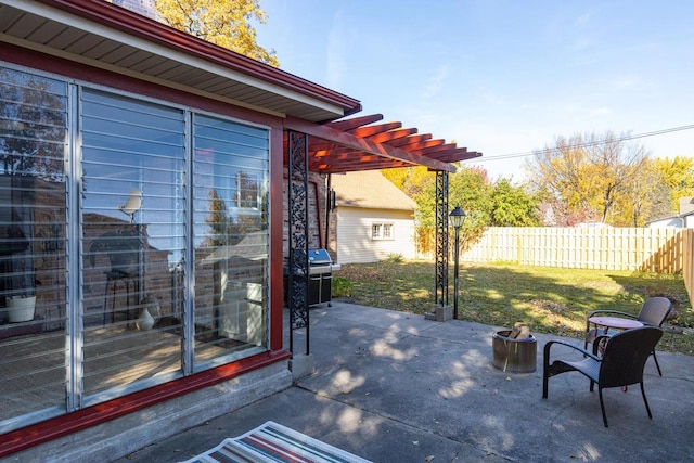 view of patio / terrace featuring a grill and a pergola