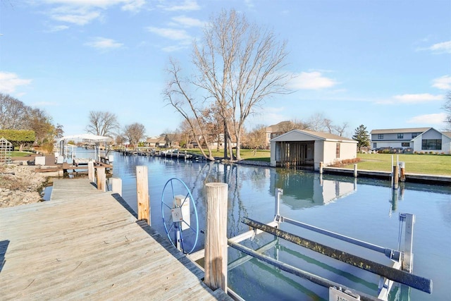 view of dock with a water view