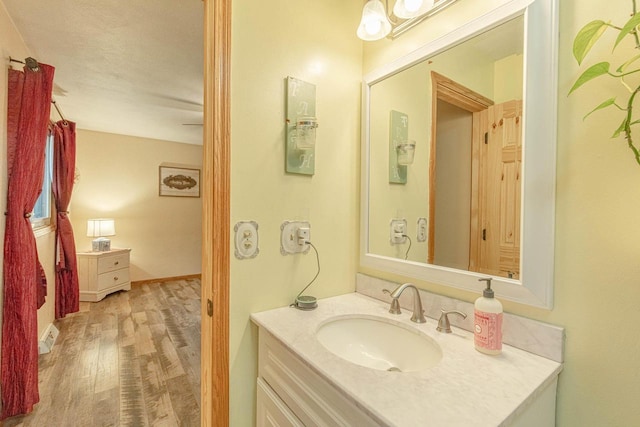 bathroom with vanity and wood-type flooring