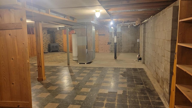 basement featuring heating unit