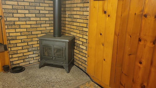 room details featuring a wood stove