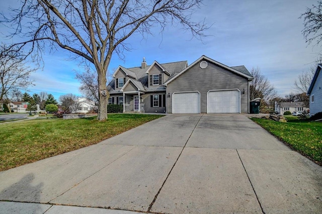 view of front facade with a front lawn and a garage