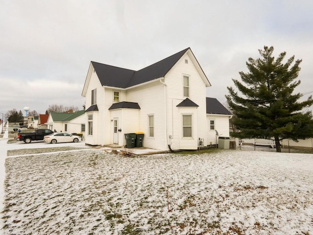 view of snow covered property