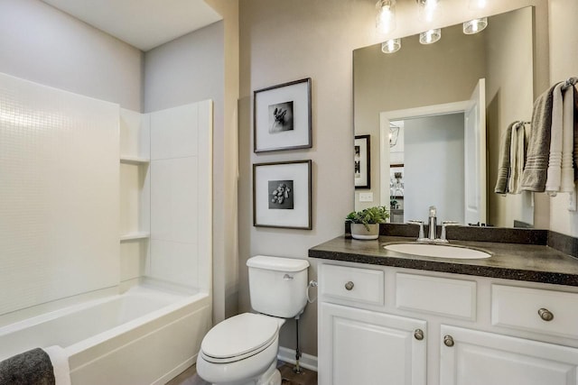 full bathroom featuring vanity, toilet, and shower / washtub combination