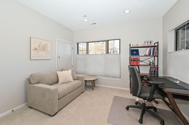 view of carpeted office space